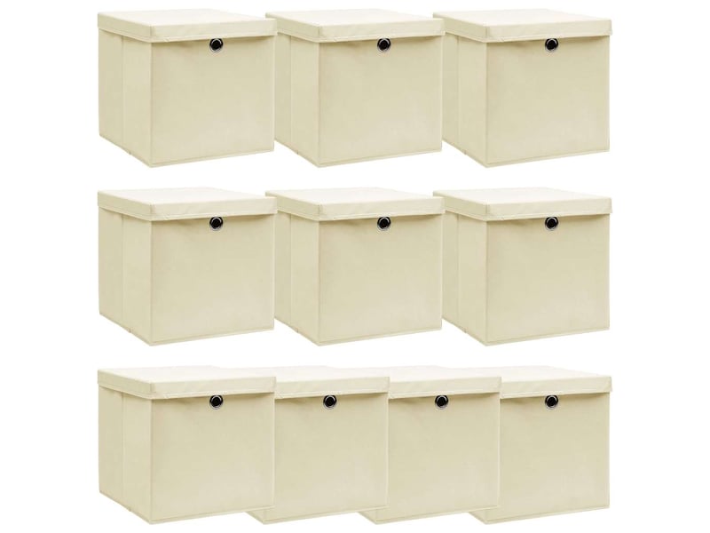  Boîtes de rangement à couvercles 10 pcs crème 32x32x32 cm tissu  - Conforama B