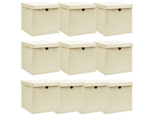 Boîtes de rangement à couvercles 10 pcs crème 32x32x32 cm tissu