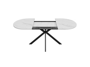 Table à manger 160120 x 80 cm plateau ovale table de cuisine extensible capacité 4 à 6 personnes pieds en métal style minimaliste coloris blanc