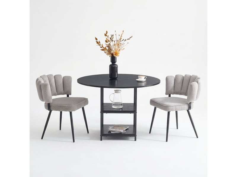  Ensemble table ronde avec 4 chaises marron, table ronde de 100 cm avec plateau effet bois marron et insert en verre trempé  - Conforama A