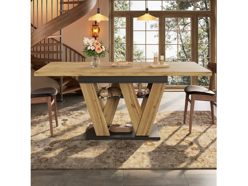 Table extensible, 119-158,5x80x75 cm, espace de rangement intégré plateau, plateau en mdf, pratique, mdf, coloris noir - Conforama B