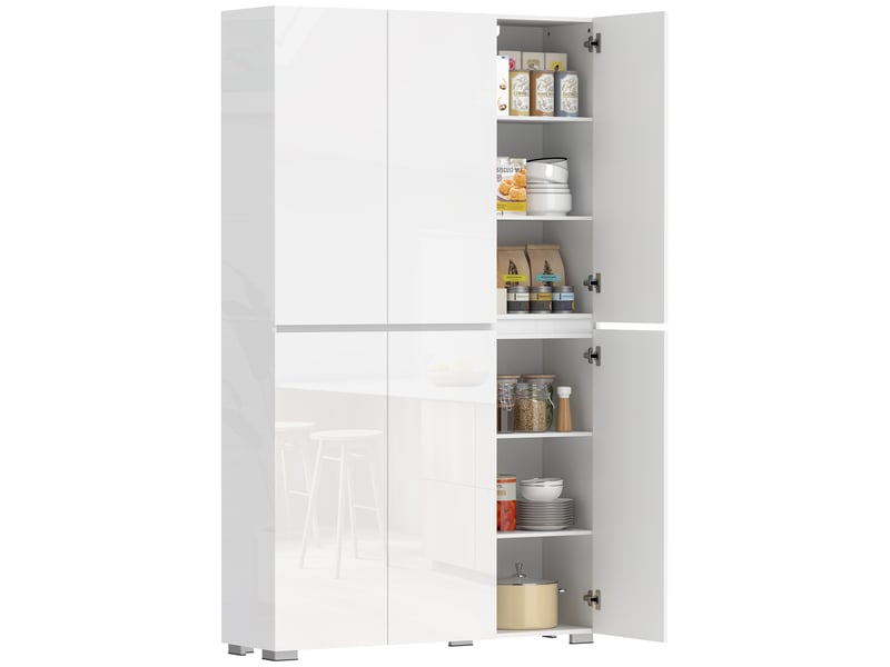  Buffet haut | armoire de cuisine à haute brillance 6 portes à fermeture douce étagères réglables blanc  - Conforama A