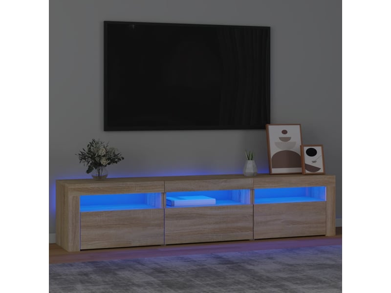  Meuble tv - banc tv - meuble de rangement avec lumières led chêne sonoma 180x35x40 cm  - Conforama B