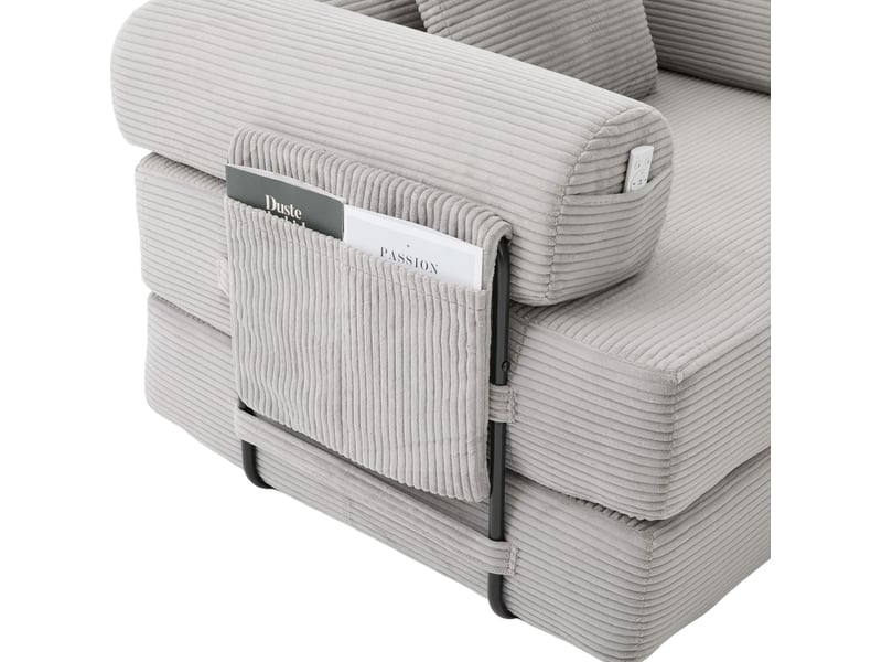  Canapé modulaire 200x190x67cm, pouf, 3 coussins, rangement pratique, meuble de salon, revêtement velours côtelé, gris  - Conforama E