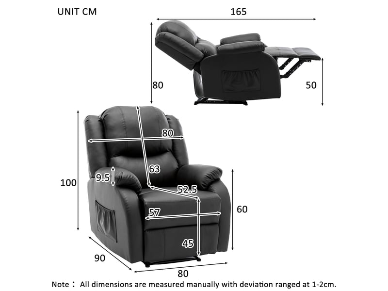  Fauteuil relax manuel en similicuir noir avec repose-pieds et poche latérale  - Conforama C