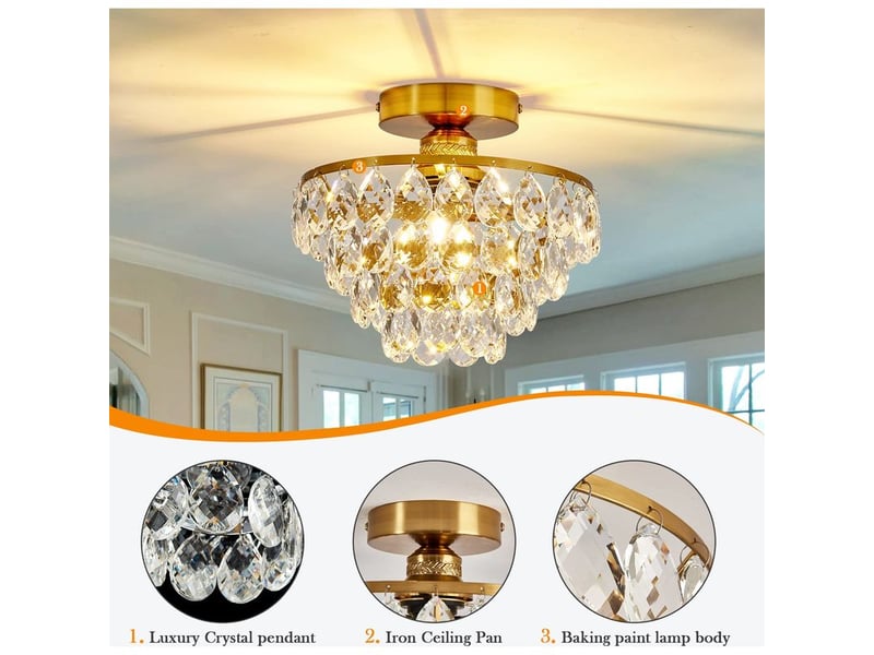  Plafonnier lustre semi-encastré en cristal noir – luminaire de plafond e27 pour couloir, chambre, salle de bain et placard (ampoule non incluse)  - Conforama B