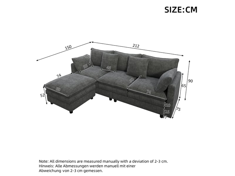  Canapé d'angle réversible fixe 3 places tissu gris  - Conforama C