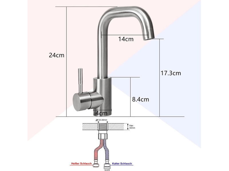  Nettlife robinet de cuisine robinet de lavabo de salle de bains robinet de salle de bains en acier inoxydable haute pression  - Conforama D