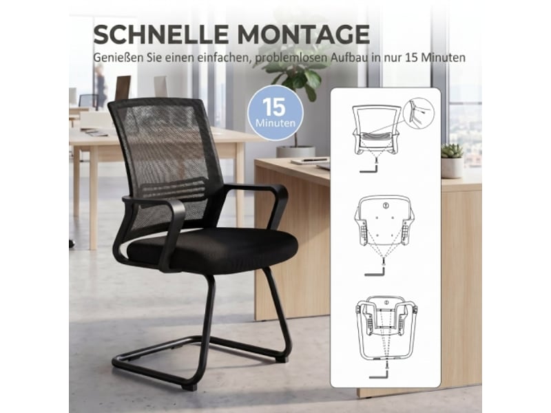 Lot de 2 chaises de bureau ergonomiques rembourrées, sans roulettes, structure luge noire, accueil - Conforama B