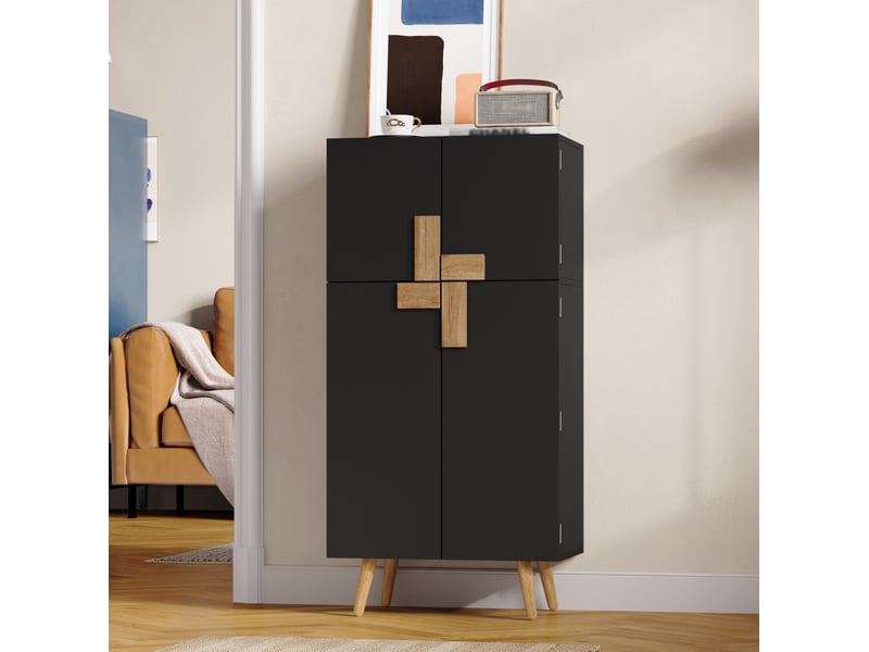  Colonne de cuisine haute avec 4 portes, étagères réglables et rangements de porte, en mdf noir, 60 × 35 × 120 cm  - Conforama C