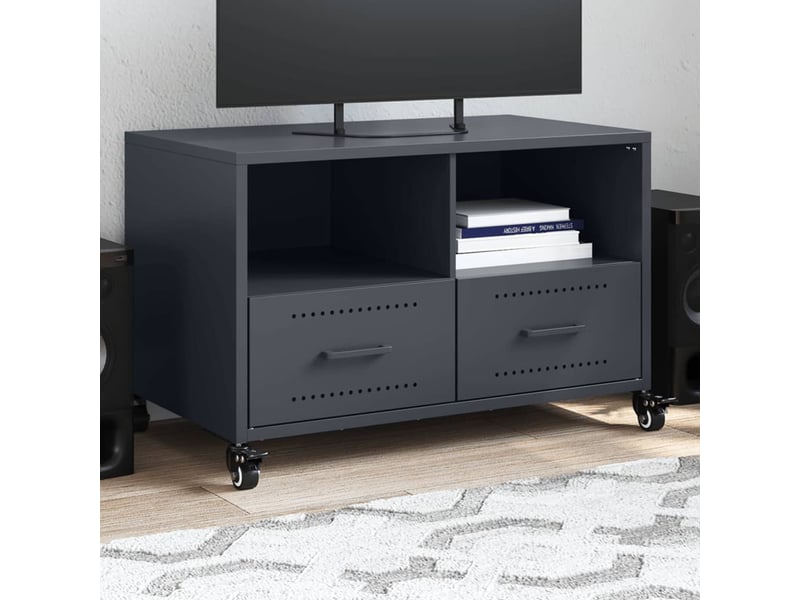  Meuble tv - banc tv - meuble de rangement anthracite 68x39x43,5 cm acier  - Conforama B