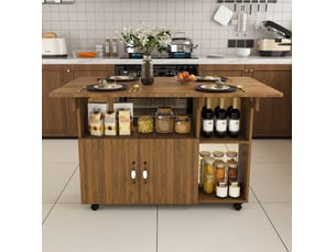 Table à manger mobile pliante 110x70x80 cm avec rangement mdf noyer clair
