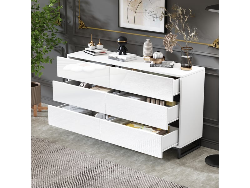  Buffet de salon 6 tiroirs – blanc et noir – 140 x 39,5 x 78,5 cm  - Conforama C