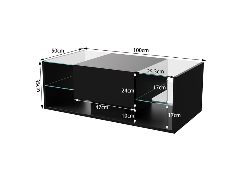  Table basse salon - design flottant avec éclairage led - double rangement et tiroir - plateau verre trempé - noir  - Conforama C
