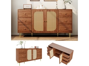 Buffet 2 porte(s)  6 tiroir(s) <strong>MERAX</strong> <strong>buffet naturel</strong> - 160 cm coloris naturel 