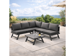 Salon de jardin d'angle convertible – 4 pièces – table incluse