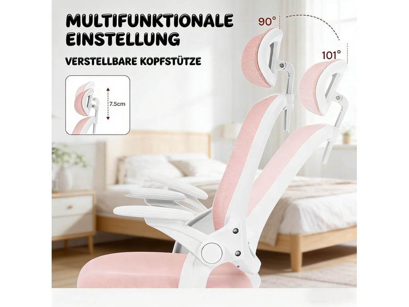  Chaise de bureau 63,5x47x109,5-117,5 cm dossier haut inclinable maille métal rose  - Conforama D