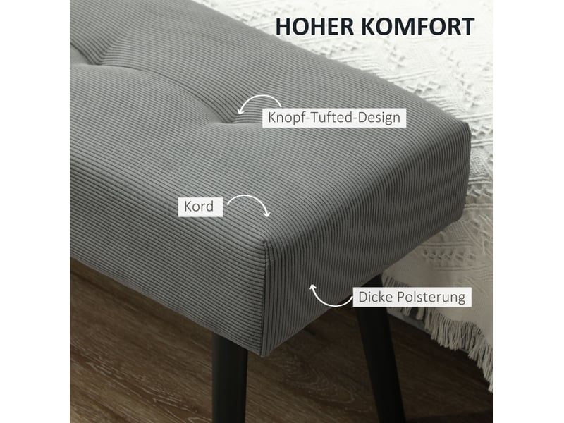  Banquette rembourrée 100 x 36 x 45 cm gris, velours côtelé polyester, pieds acier, assise polyvalente  - Conforama E