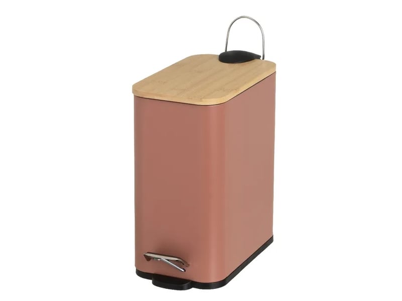 Poubelle à pédale en métal terracotta et couvercle en bambou naturel avec seau intérieur amovible, capacité 5l - longueur 25 x profondeur 14 x hauteur 27 cm - Conforama A
