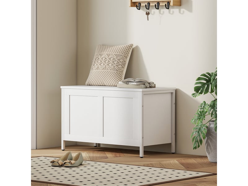  Coffre de rangement pour chambre, 95 l, avec couvercle, banc de rangement avec charnière de sécurité, 80 x 40 x 50 cm, aspect bois blanc  - Conforama C
