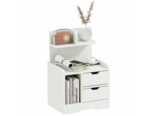 Table de chevet table de nuit multi-rangement 2 tiroirs niche étagère en bois blanc