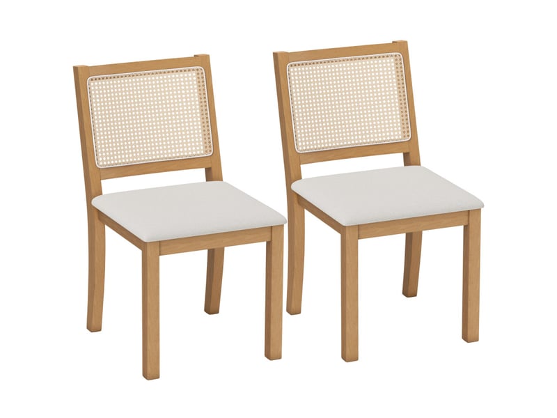  Lot de 2 chaises de salle à manger melinville bois rotin blanc cassé  - Conforama A