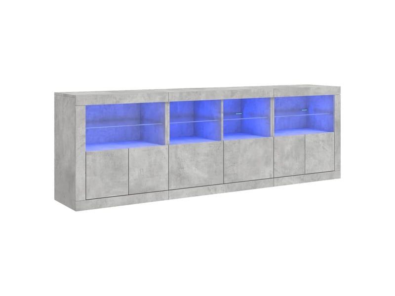  Buffet - bahut - meuble de rangement avec lumières led gris béton 202x37x67 cm  - Conforama A