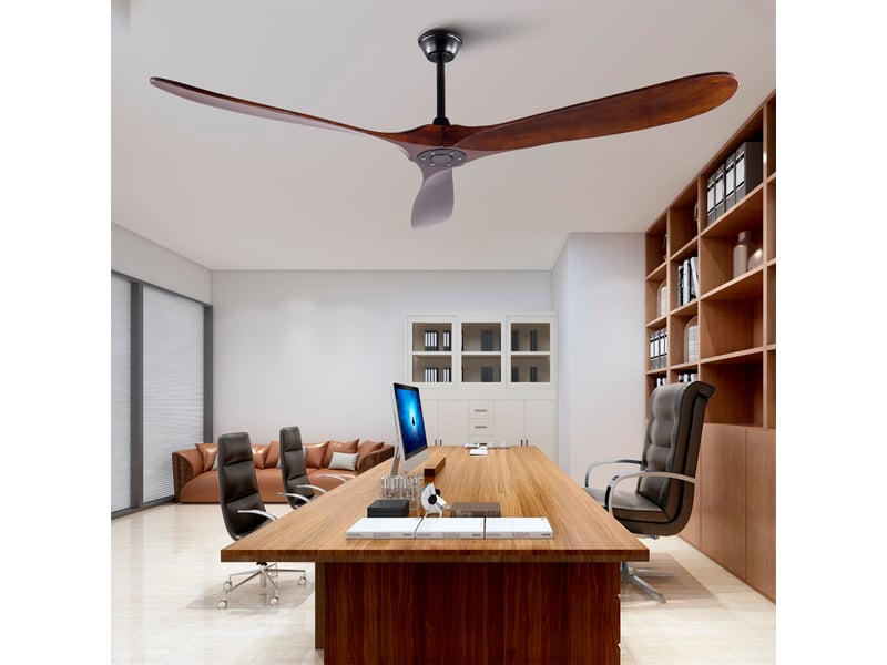  Ventilateur de plafond 70 pouces sans éclairage, pales en bois finition noyer, moteur dc silencieux, réversible, télécommande  - Conforama B