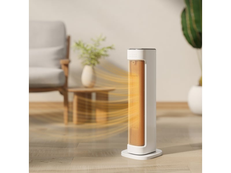  Chauffage d'appoint céramique ptc, radiateur électrique 2000 w avec thermostat réglable, minuterie, 21x19,7x61cm, blanc  - Conforama C