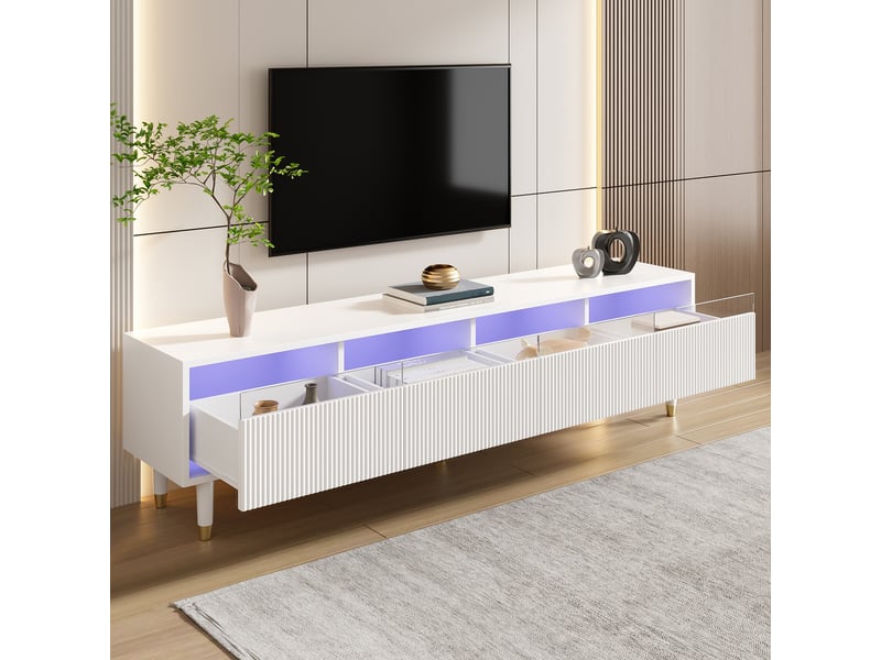  Meuble tv blanc 178 cm - design moderne, 4 tiroirs spacieux - style minimaliste contemporain  - Conforama D