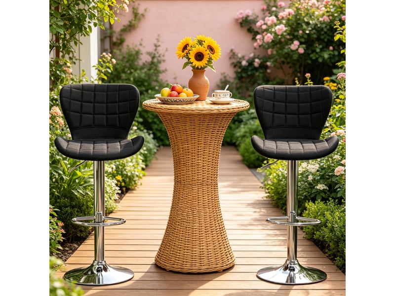  Tabourets de bar lot de 2 réglables et pivotants à 360° - lpospi - dossier ergonomique, lin noir  - Conforama C