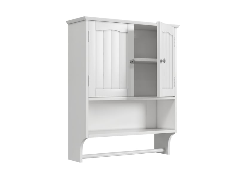  Armoire de salle de bain murale 56,8x19x70 cm, 2 portes, rangement ajustable, porte-serviettes, moderne, mdf blanc  - Conforama A