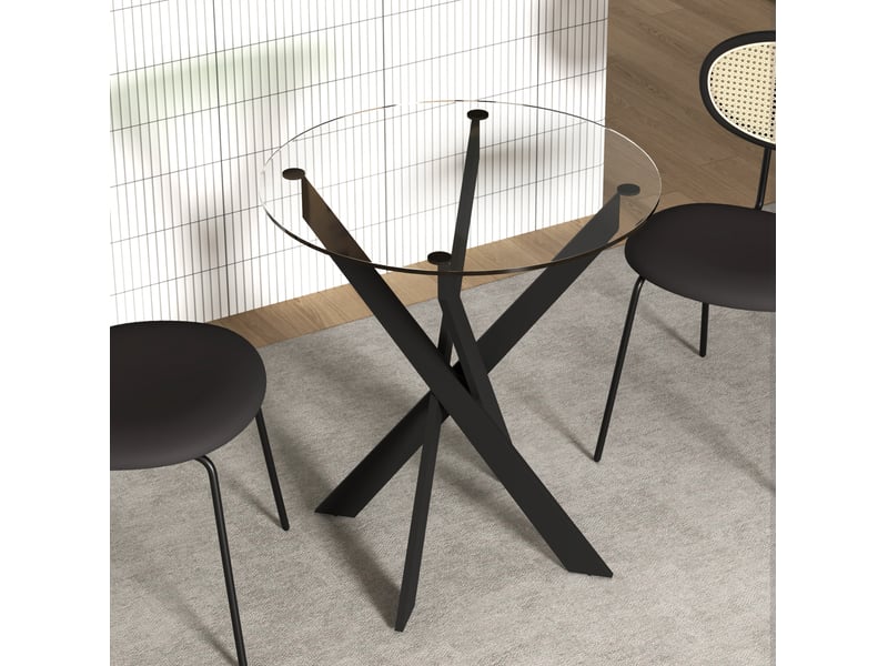 Table de salle à manger ronde pour 4 personnes avec plateau en verre trempé et pieds métalliques, pour cuisine, ø70 × 75 cm - Conforama C