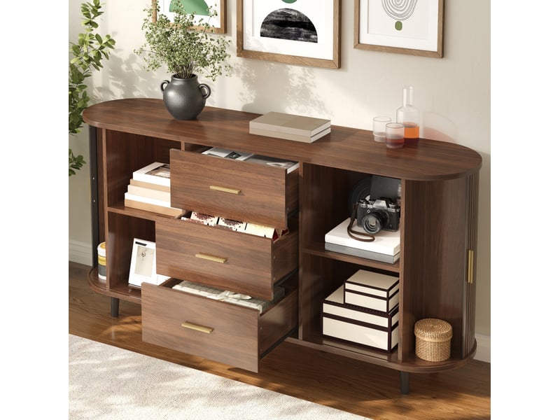  Buffet bas 160x40x80,5 cm avec 3 tiroirs et portes coulissantes coloris noyer  - Conforama E