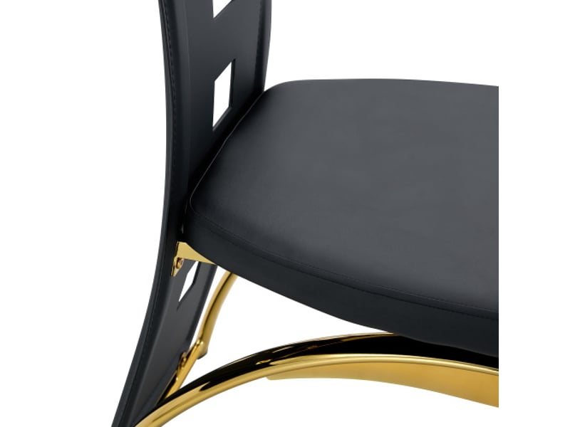  Lot de 2 chaises design européen - motif perforé, cuir pu noir, pieds en métal doré, hauteur 102,5 cm  - Conforama E