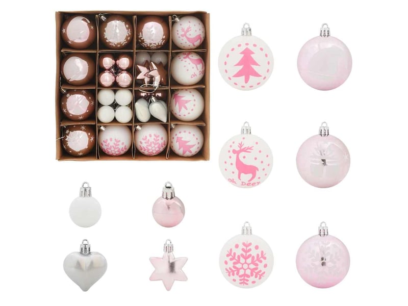 Ensemble de boules de noël 40 pcs blanc et rose ø 6 cm plastique - Conforama A