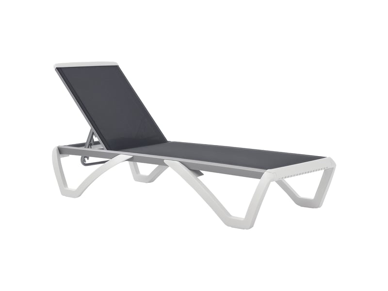  Transat avec dossier inclinable et roulettes arrière, 195 x 67,5 x 33 cm, gris et blanc  - Conforama A