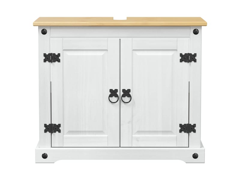 Armoire d'évier, armoire salle de bain blanc 73 x 33 x 60 cm pin massif cf65471 - Conforama D