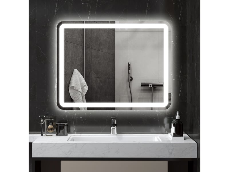 Miroir de salle de bain avec éclairage led 70 x 90 cm, 3 couleurs de lumière, luminosité réglable, fonction antibuée, fonction mémoire, ip44  - Conforama C