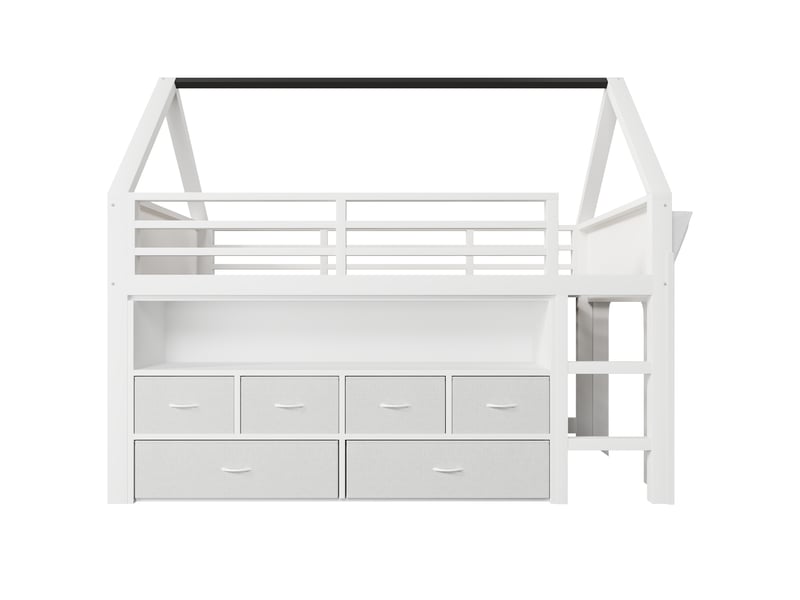  Lit mezzanine enfant 90x200 cm avec led, 6 tiroirs en tissu, blanc, sans matelas  - Conforama E