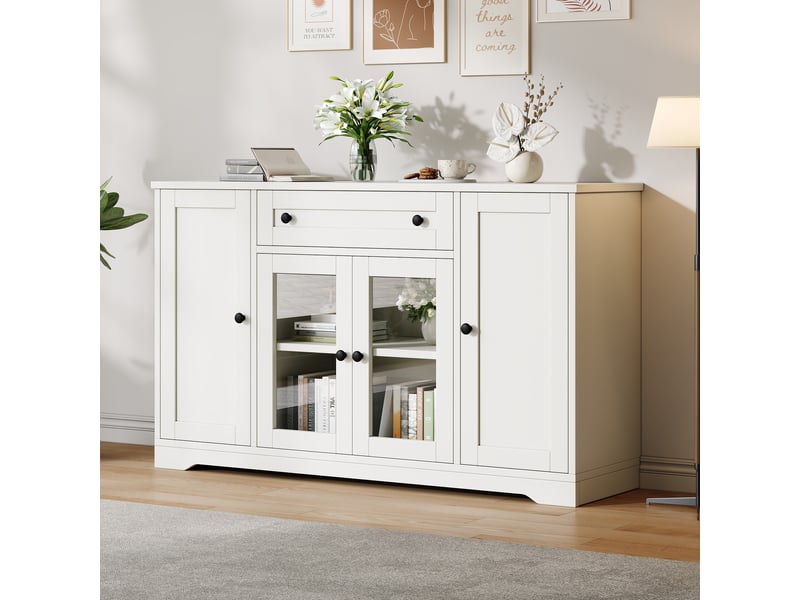  Buffet de cuisine design avec 4 portes et 1 tiroir, 138 × 40 × 83 cm, blanc  - Conforama D