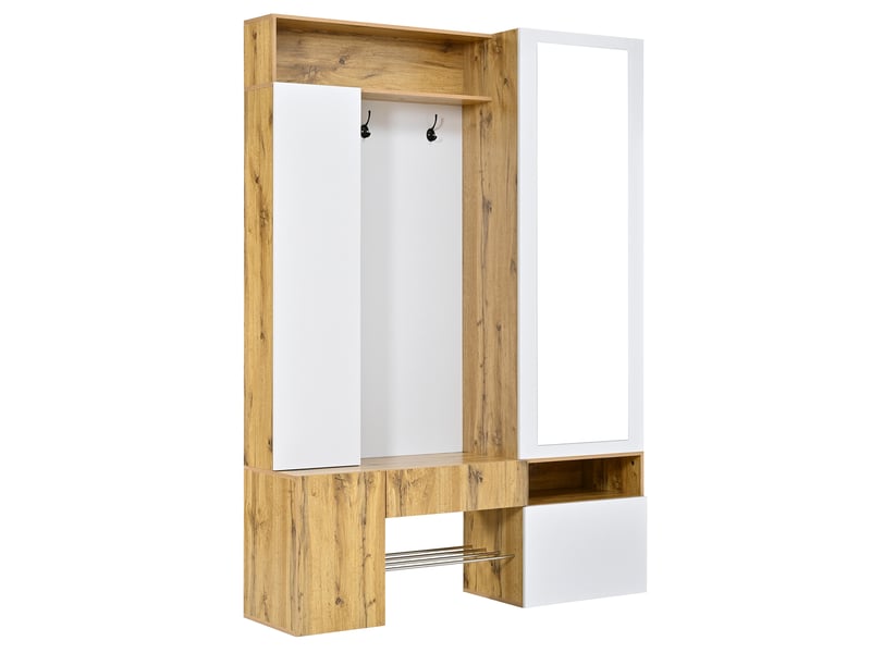 Portemanteau avec banc et rangement en mdf blanc et naturel - Conforama R