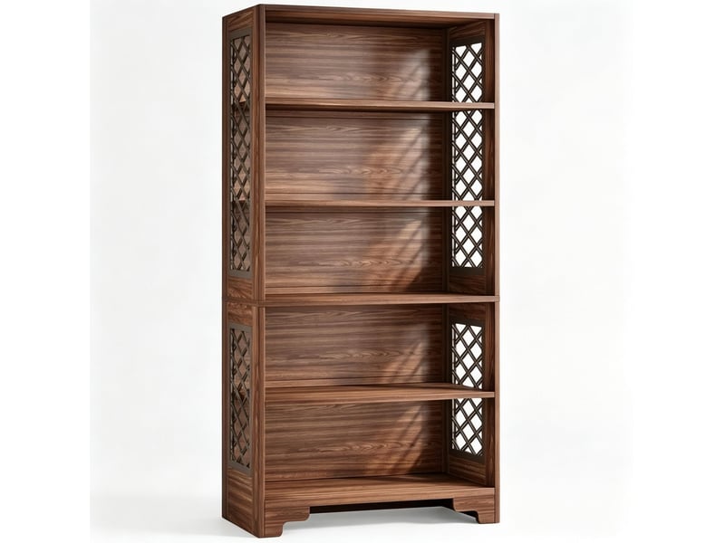  Bibliothèque sur pied marron en bois mdf, 5 étagères ouvertes et motif latéral en x, style classique pour bureau  - Conforama A