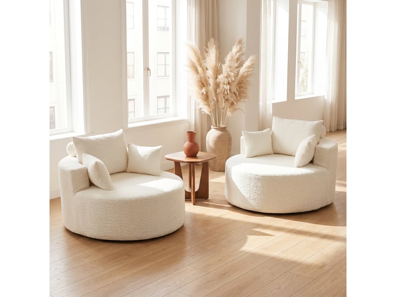 Fauteuil sans montage en chenille modulaire - coussin de dossier, lounge pour salon et chambre, beige - Conforama C