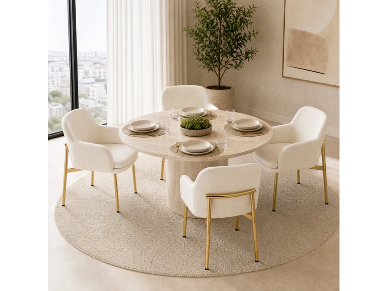  Lot de 4 chaises de salle à manger avec accoudoirs 61x59x78,5 cm blanc  - Conforama B