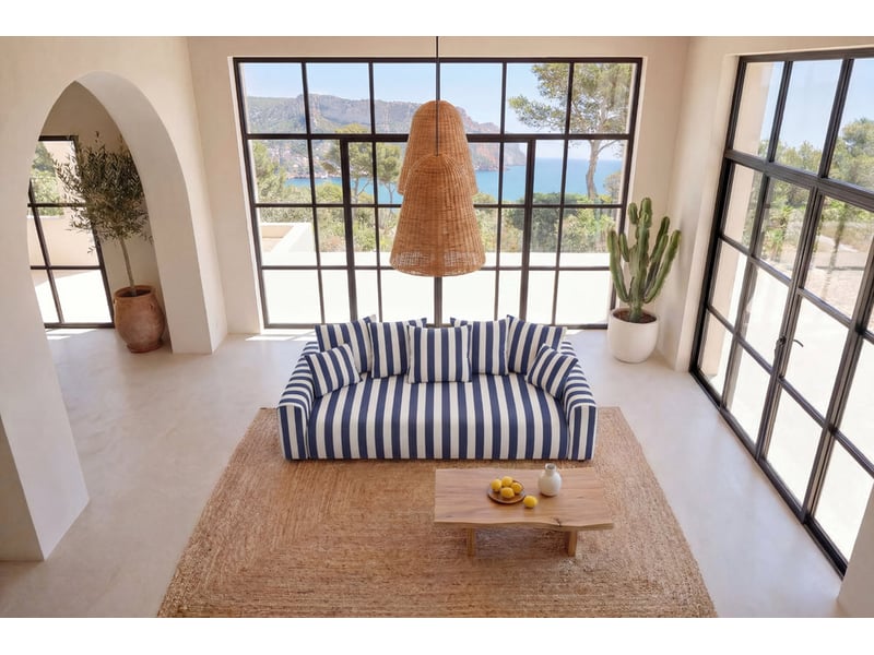  Oli - canapé droit convertible tissu rayé bleu  - Conforama D