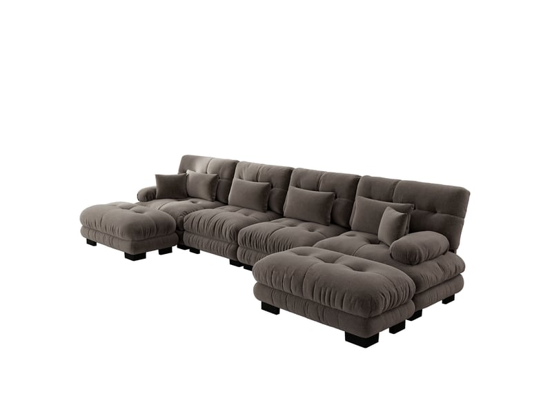  Canapé d'angle, canapé modulable – 4 places, en chenille, pouf amovible, forme u, style cloud, marron  - Conforama D