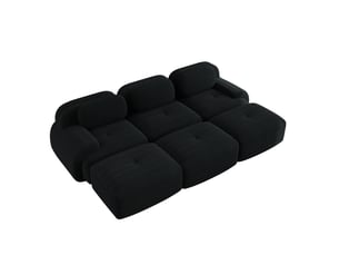 Canapé d'angle modulable ulevr 3 places avec 3 poufs, 298 x 178 cm, velours côtelé noir, sans montage