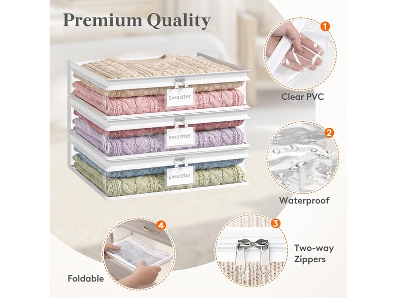  Lot de 2 bacs de rangement pliables en toile oxford beige avec fenêtre – organiseur pour vêtements et dressing  - Conforama C