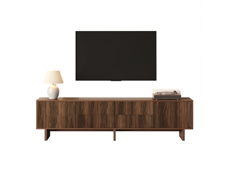  Meuble tv 180 x 40 x 56 cm, 4 tiroirs, 2 portes, décor noyer foncé, jusqu’à 75 pouces  - Conforama A